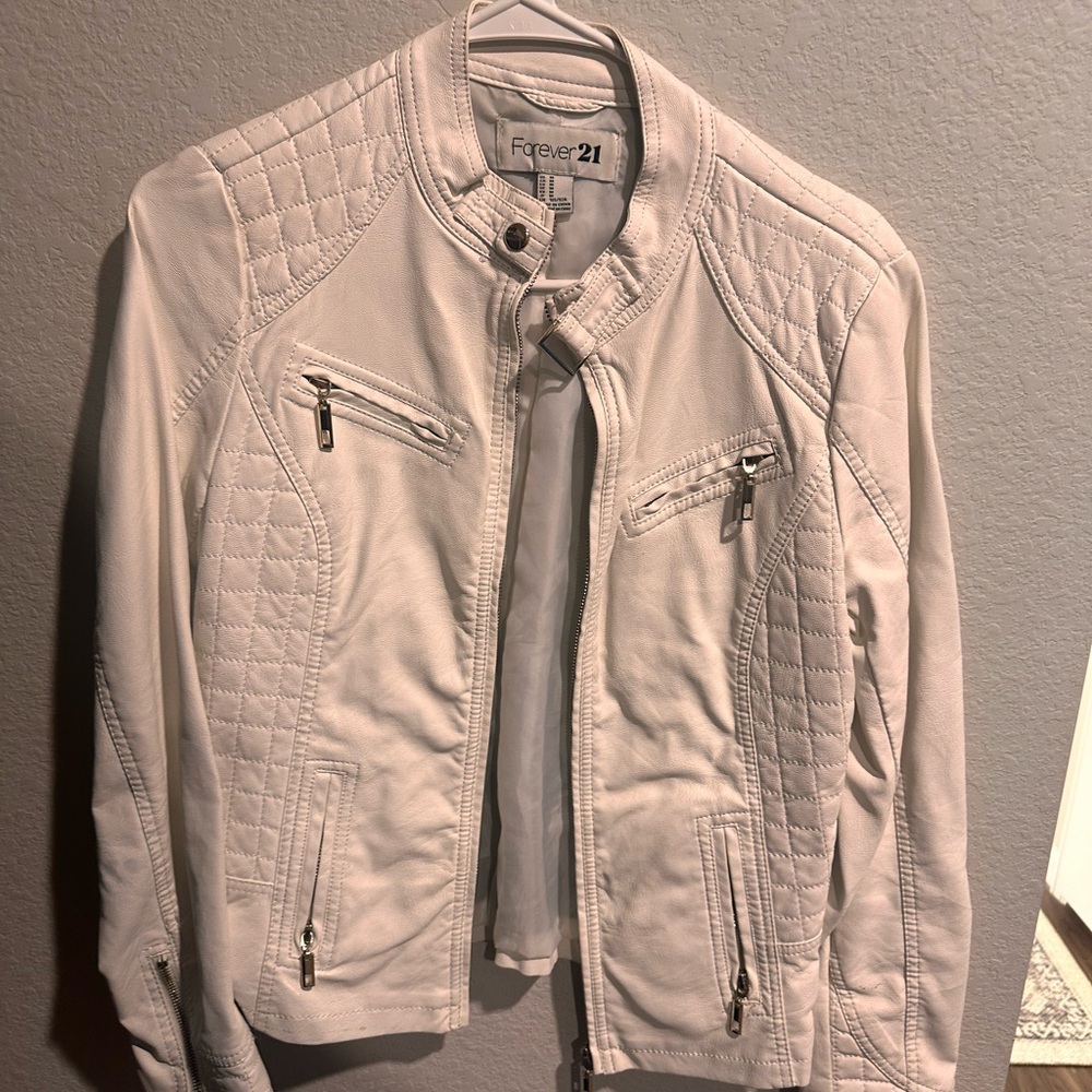 White feux leather jacket